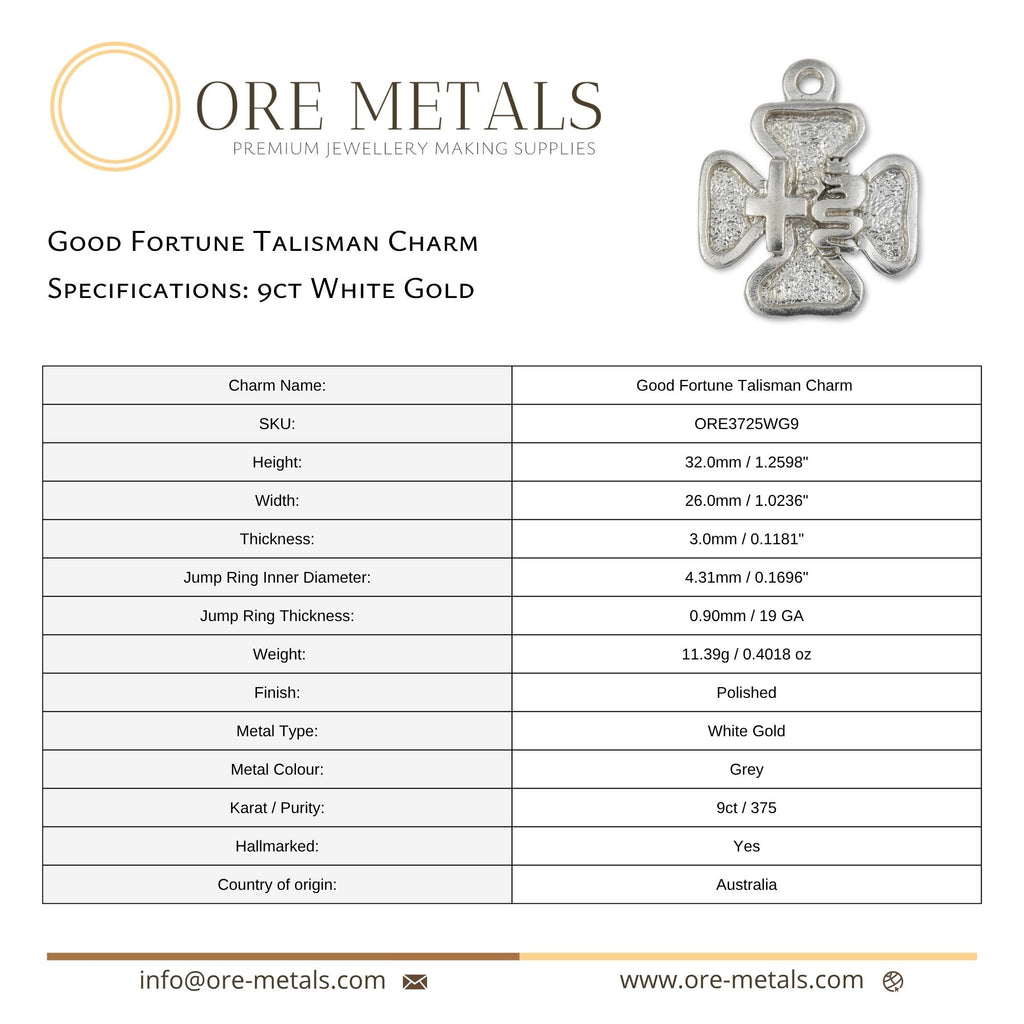9ct White Gold - Good Fortune Talisman Charm