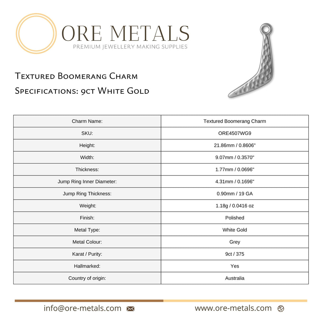 9ct White Gold - Textured Boomerang Charm