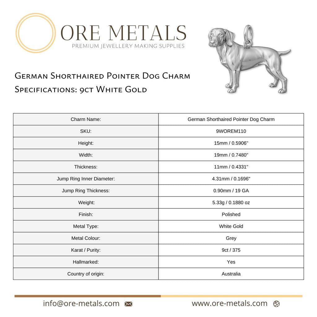9ct White Gold - German Shorthaired Pointer Dog Charm