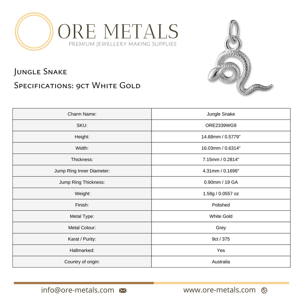 9ct White Gold - Jungle Snake Charm