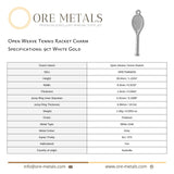 9ct White Gold - Open Weave Tennis Racket Charm