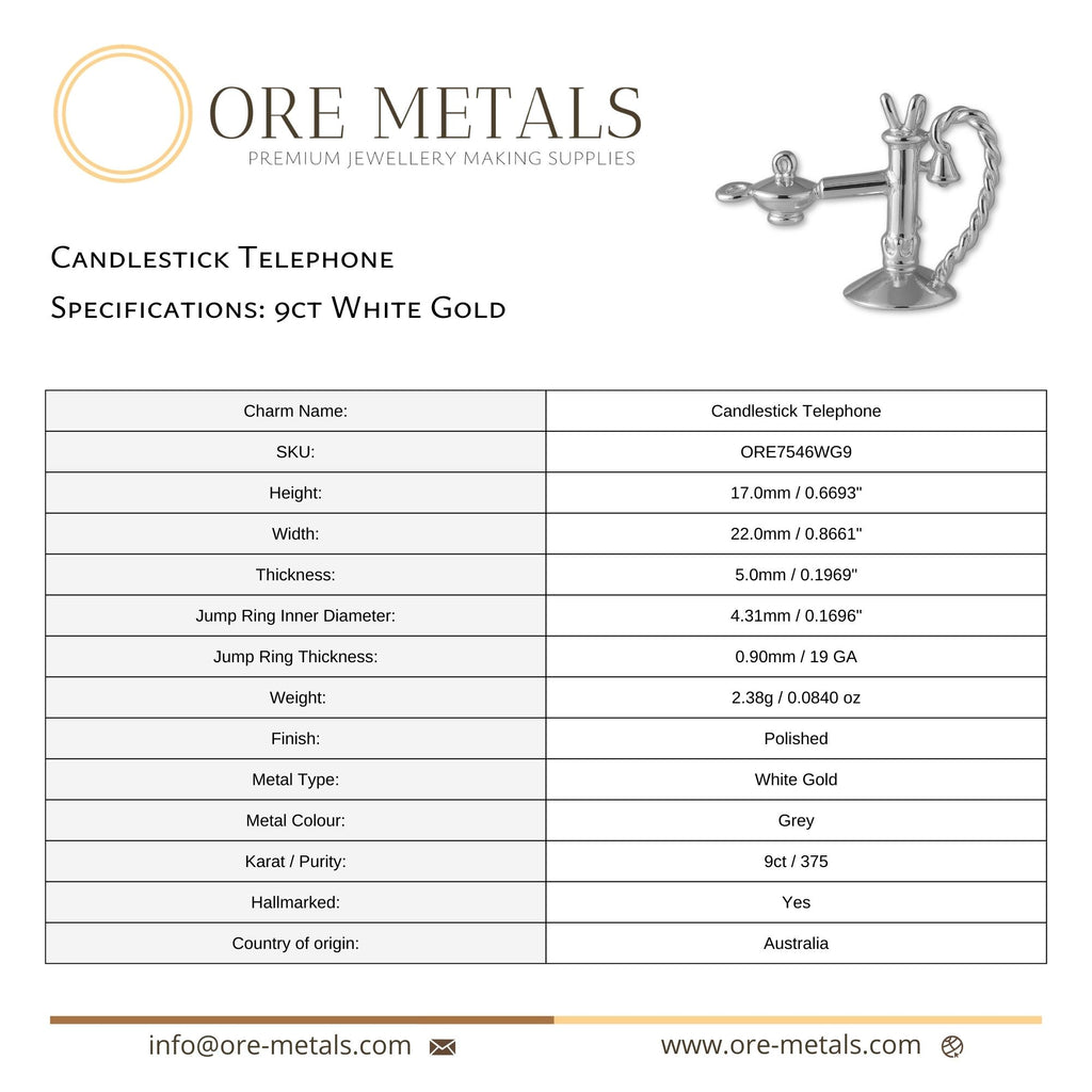 9ct White Gold - Candlestick Telephone Charm