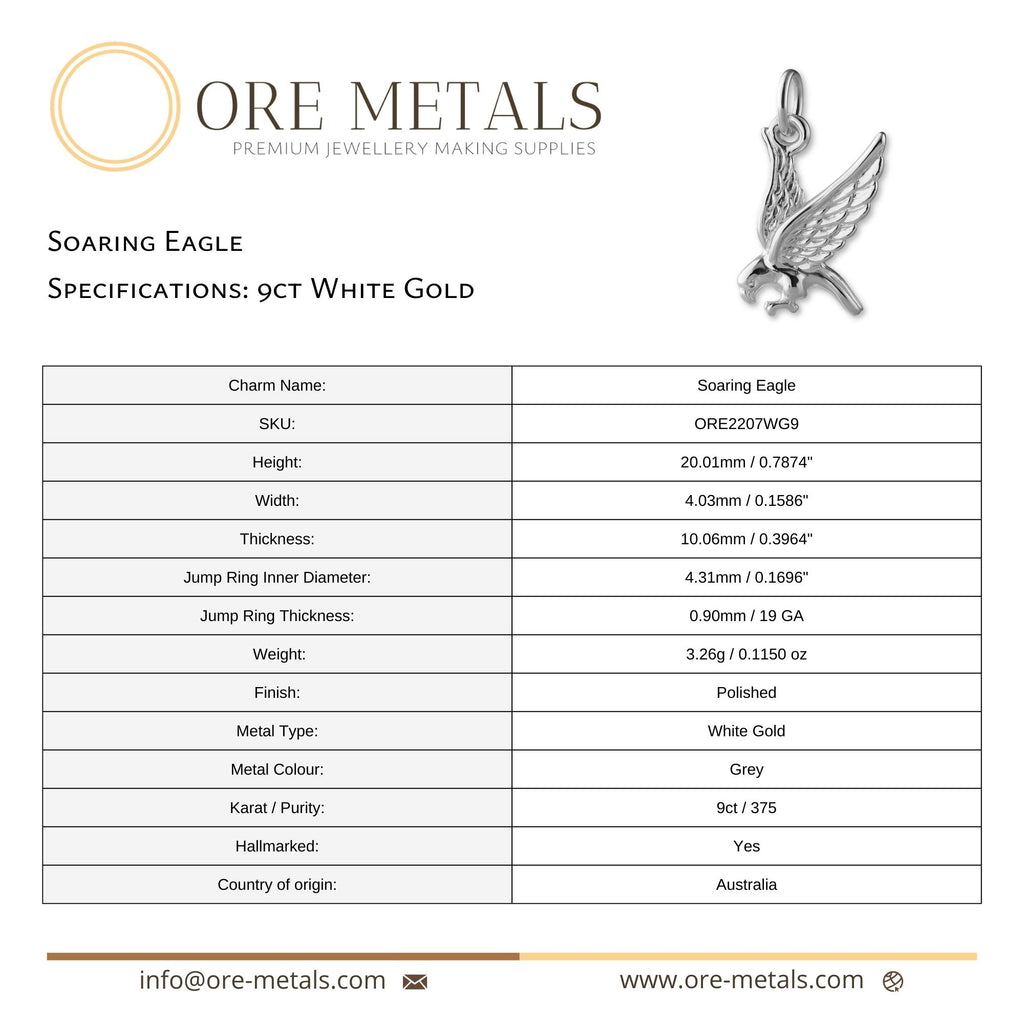 9ct White Gold - Soaring Eagle Charm
