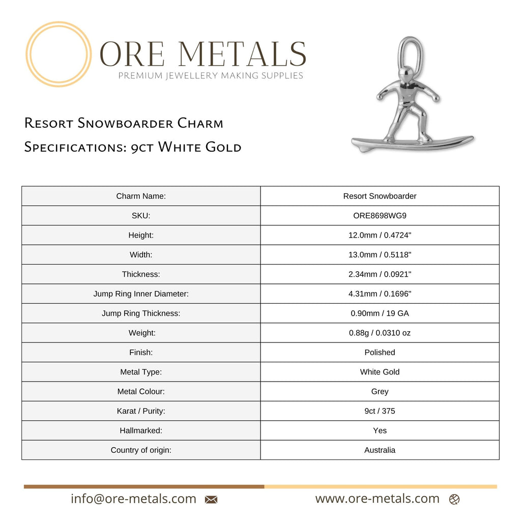 9ct White Gold - Resort Snowboarder Charm