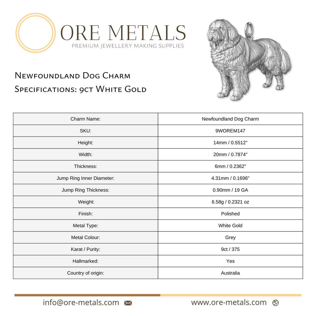 9ct White Gold - Newfoundland Dog Charm
