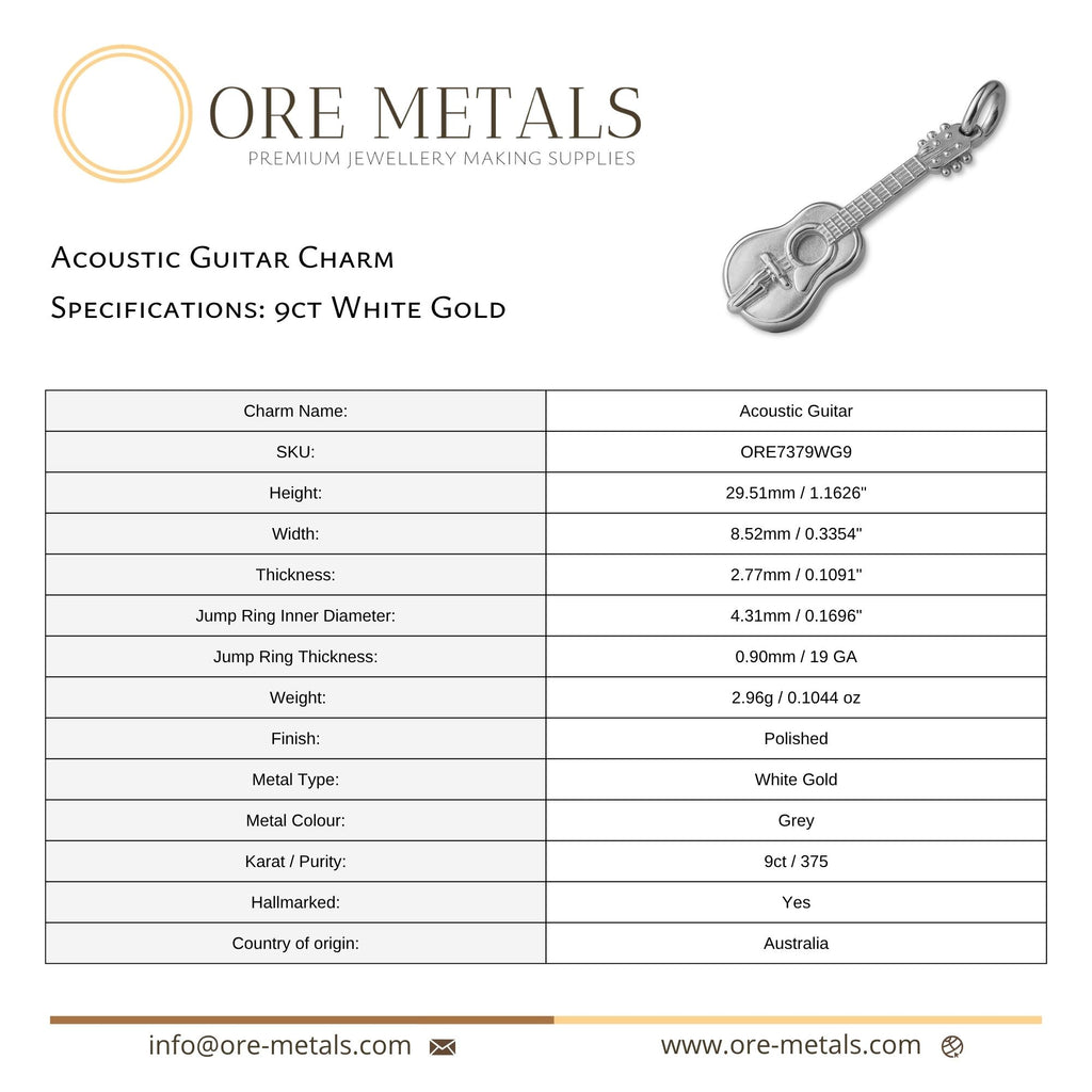 9ct White Gold - Acoustic Guitar Charm