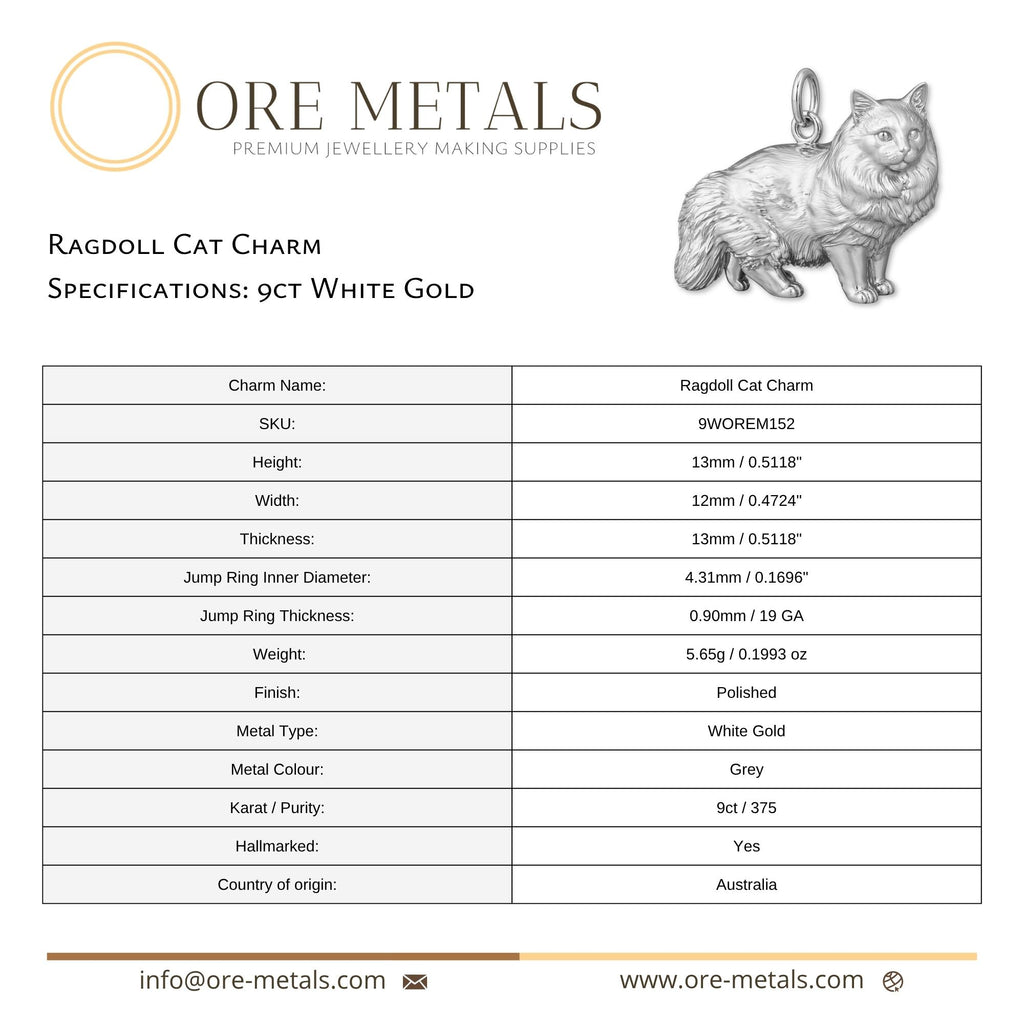 9ct White Gold - Ragdoll Cat Charm