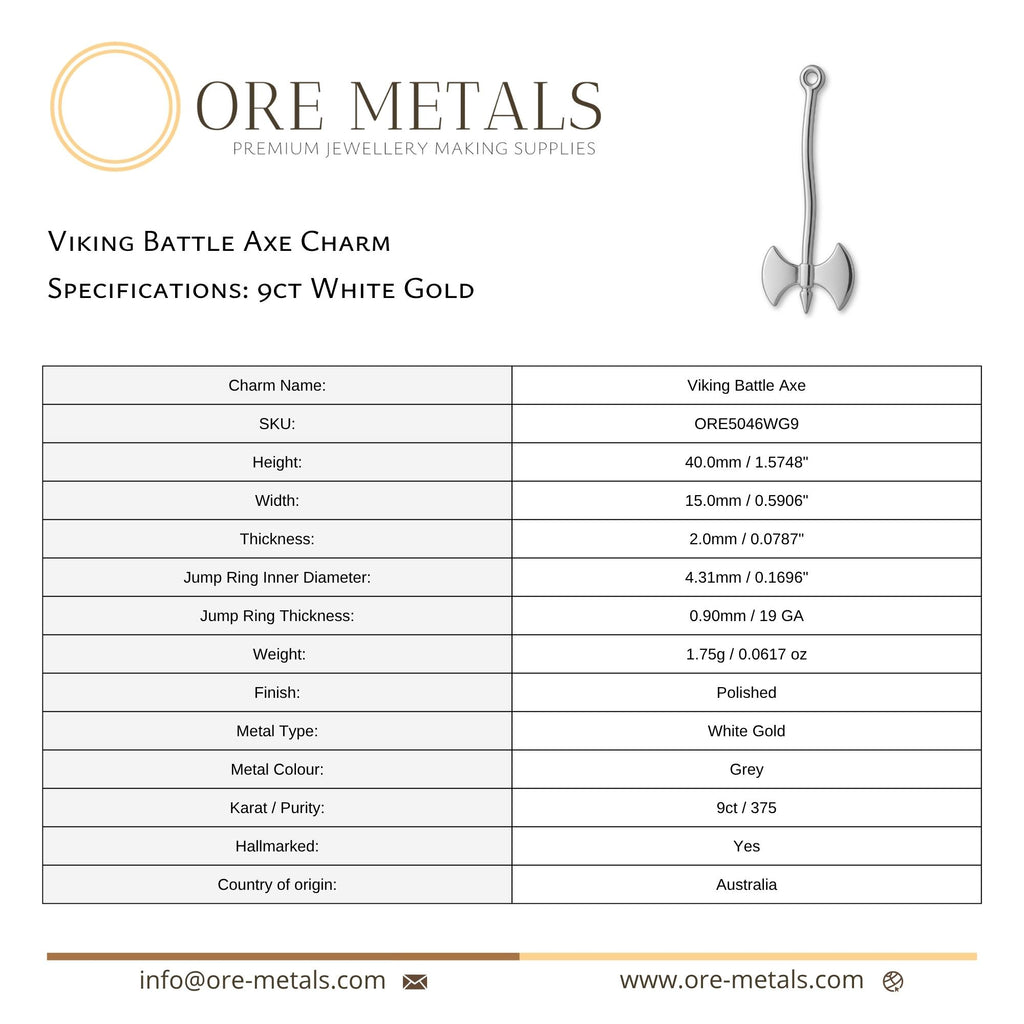 9ct White Gold - Viking Battle Axe Charm