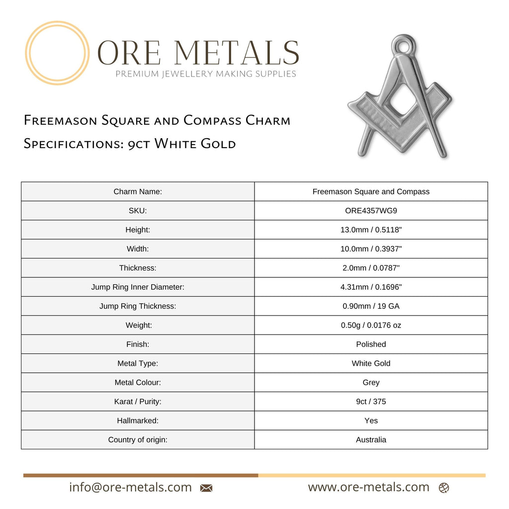9ct White Gold - Freemason Charm