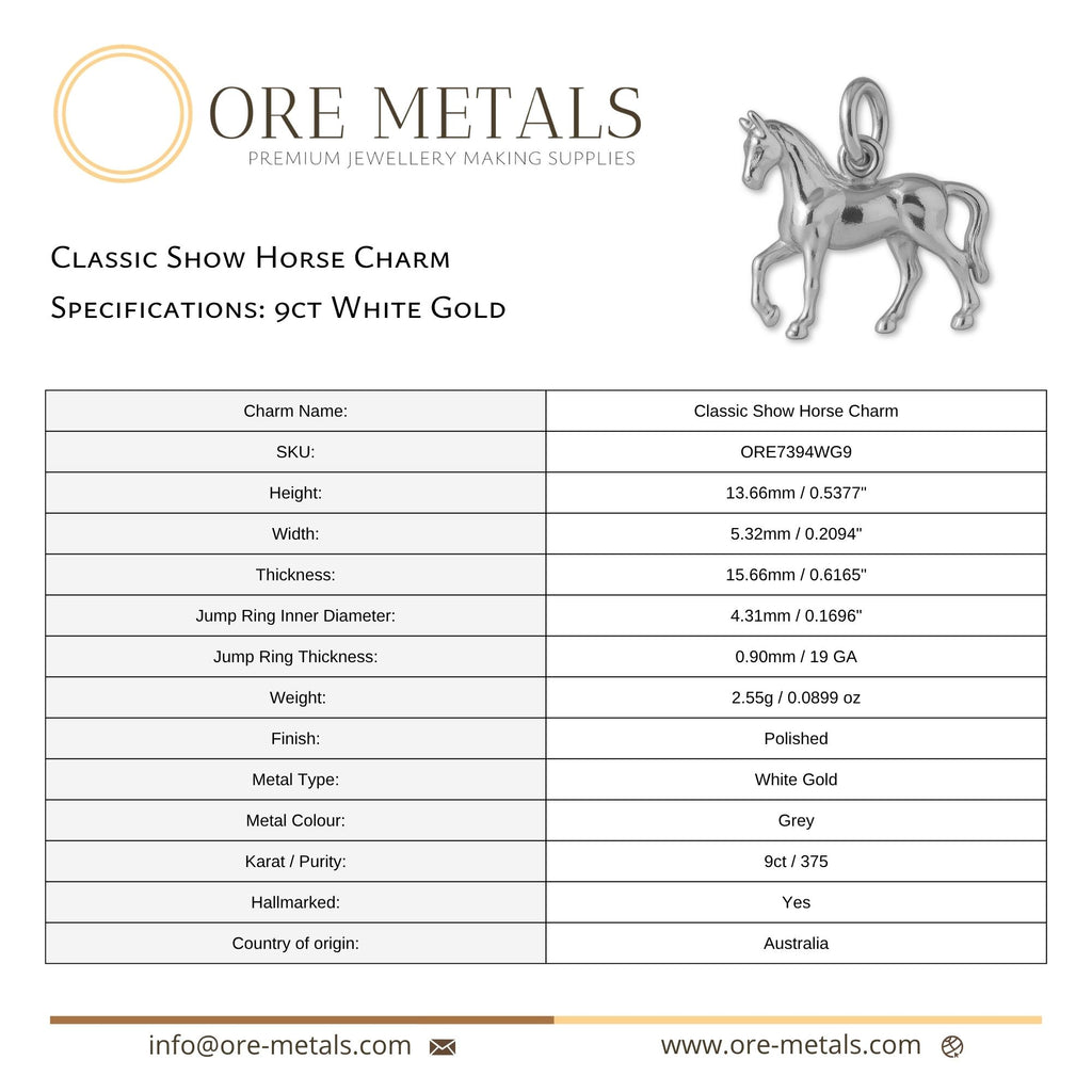 9ct White Gold - Classic Show Horse Charm