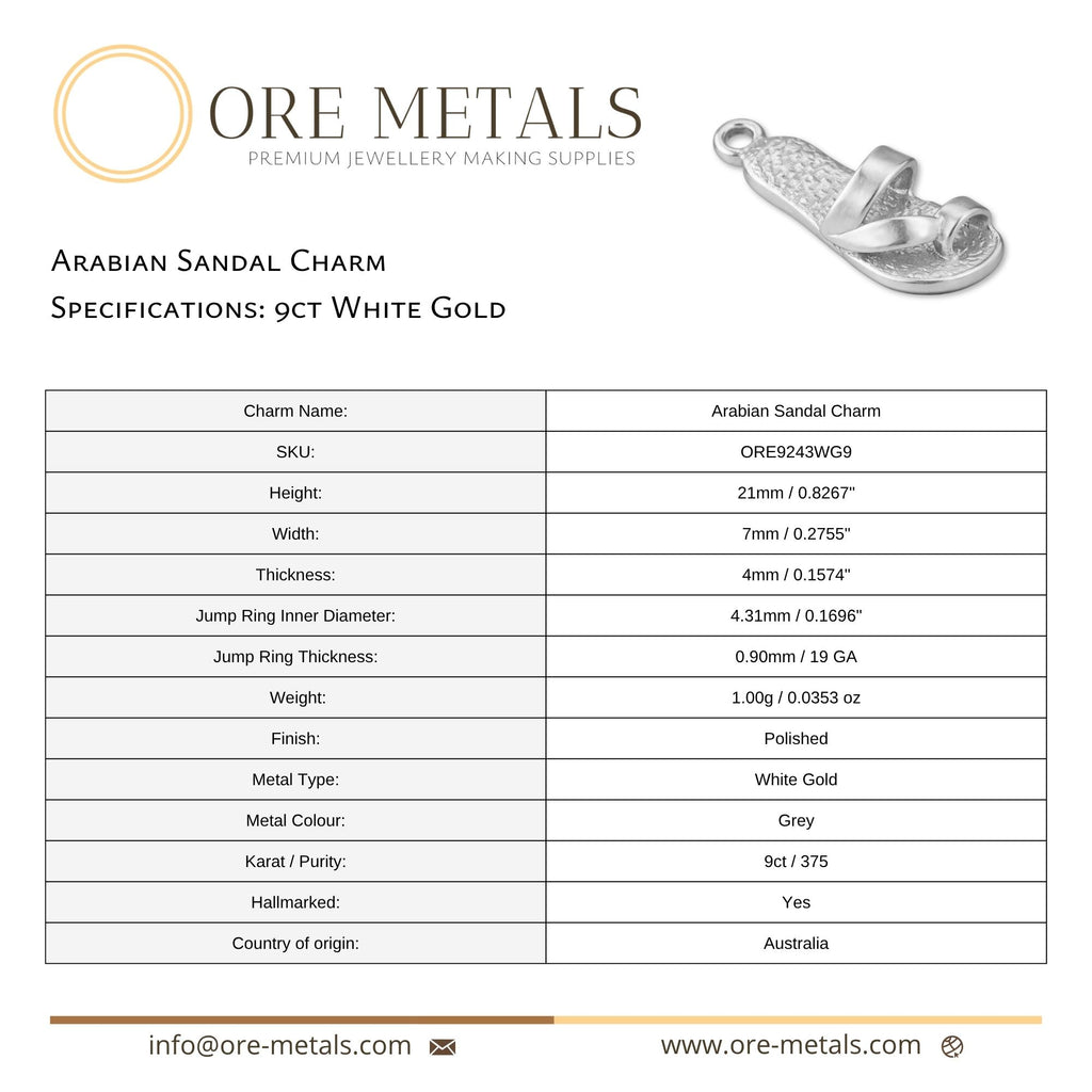 9ct White Gold - Arabian Sandal Charm