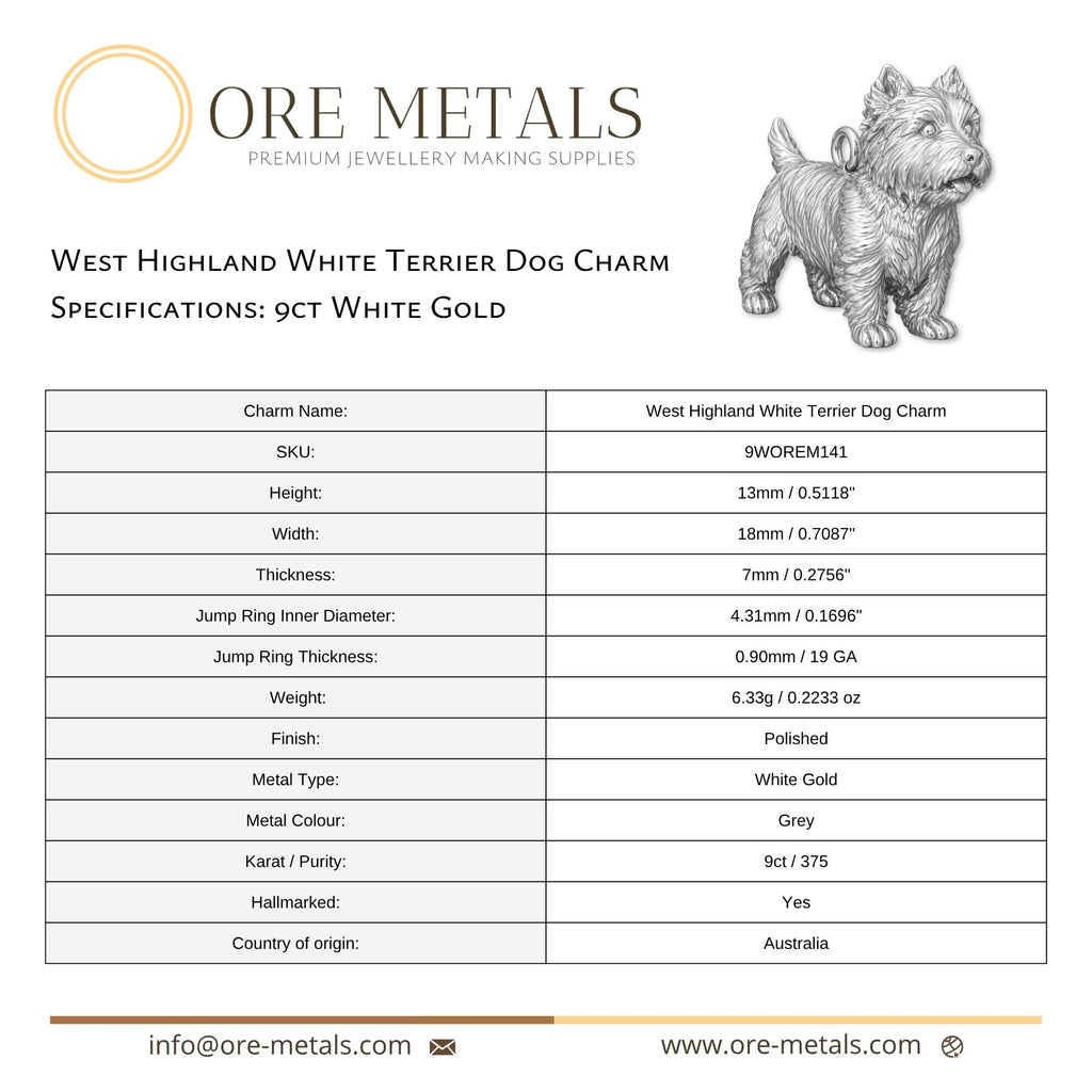 9ct White Gold - West Highland White Terrier Dog Charm