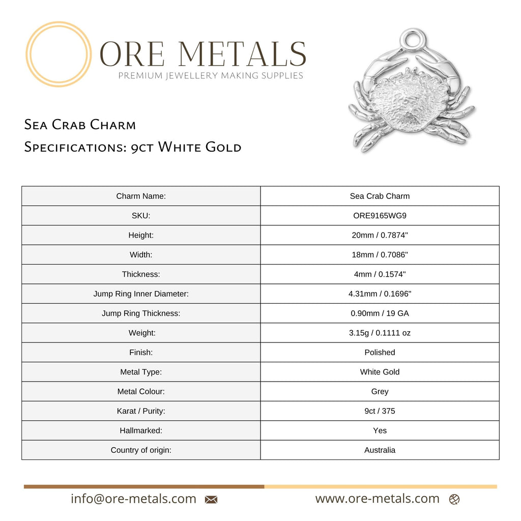 9ct White Gold - Sea Crab Charm