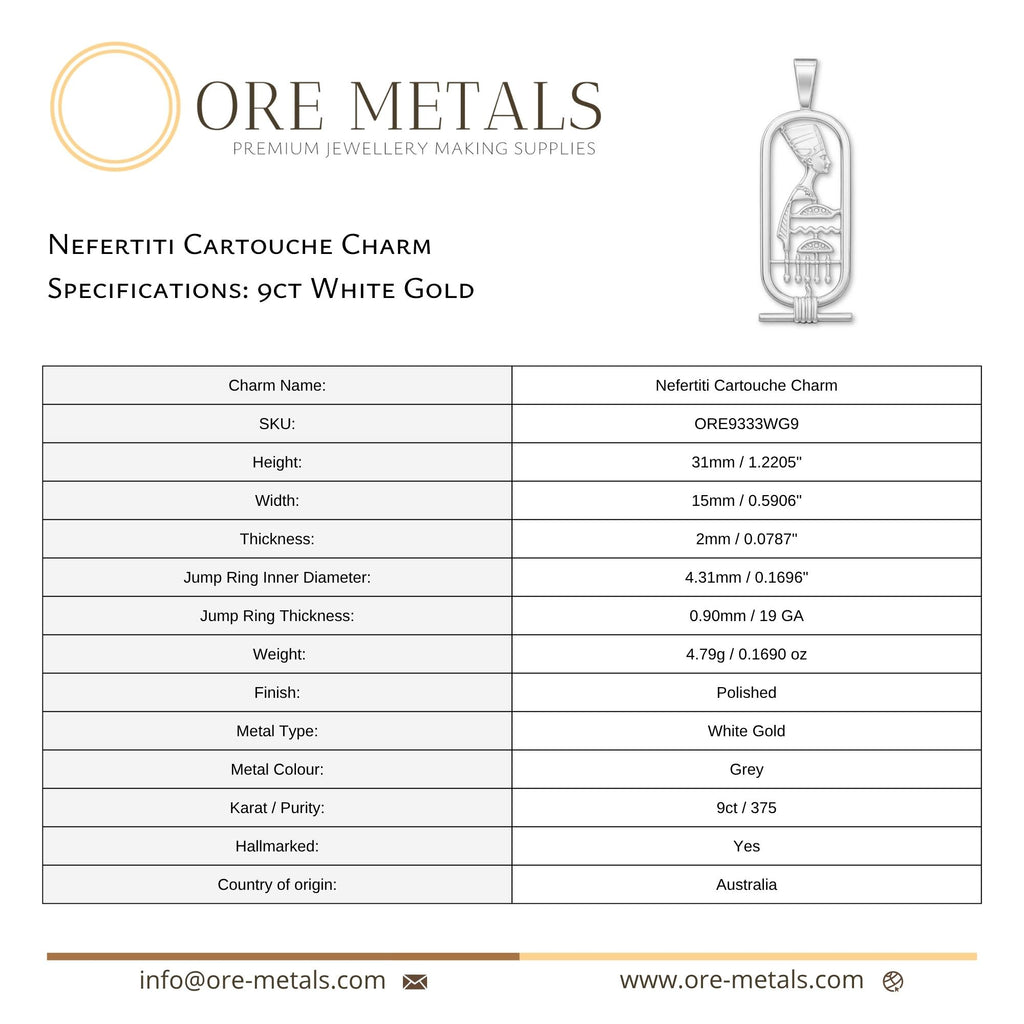 9ct White Gold - Nefertiti Cartouche Charm