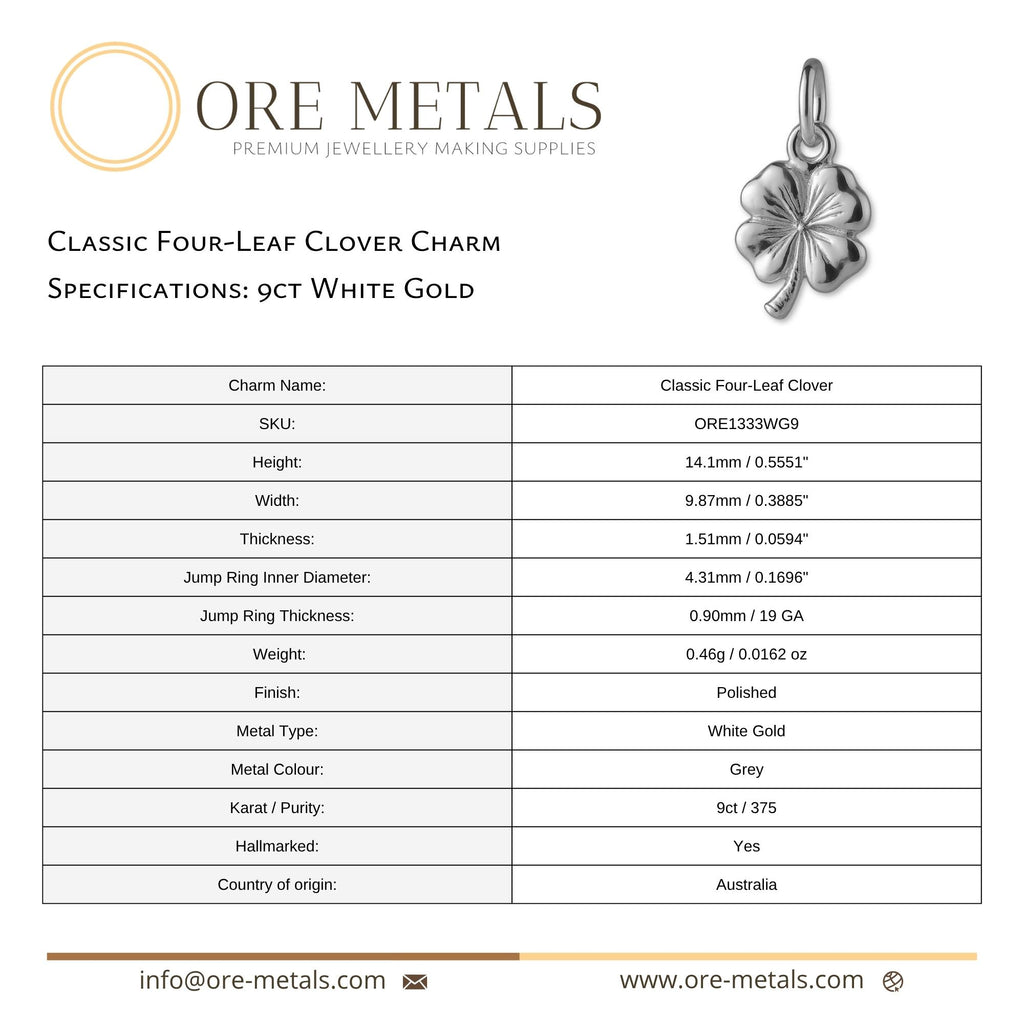 9ct White Gold - Classic Four-Leaf Clover Charm