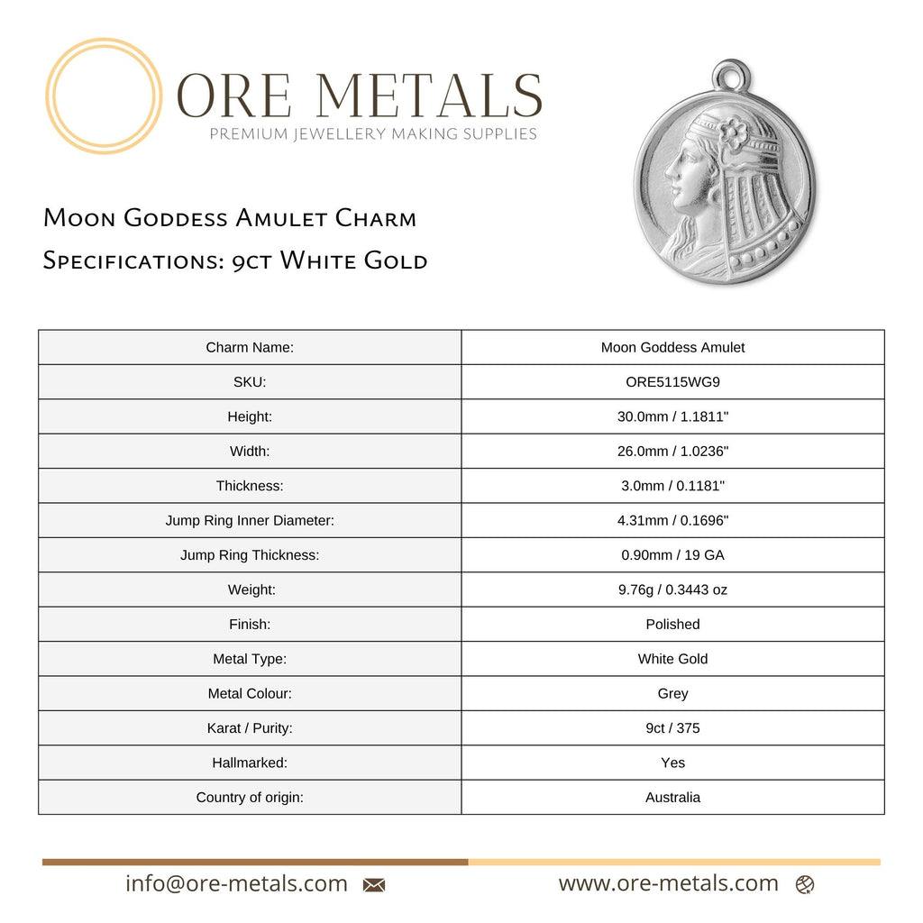 9ct White Gold - Moon Goddess Amulet Charm