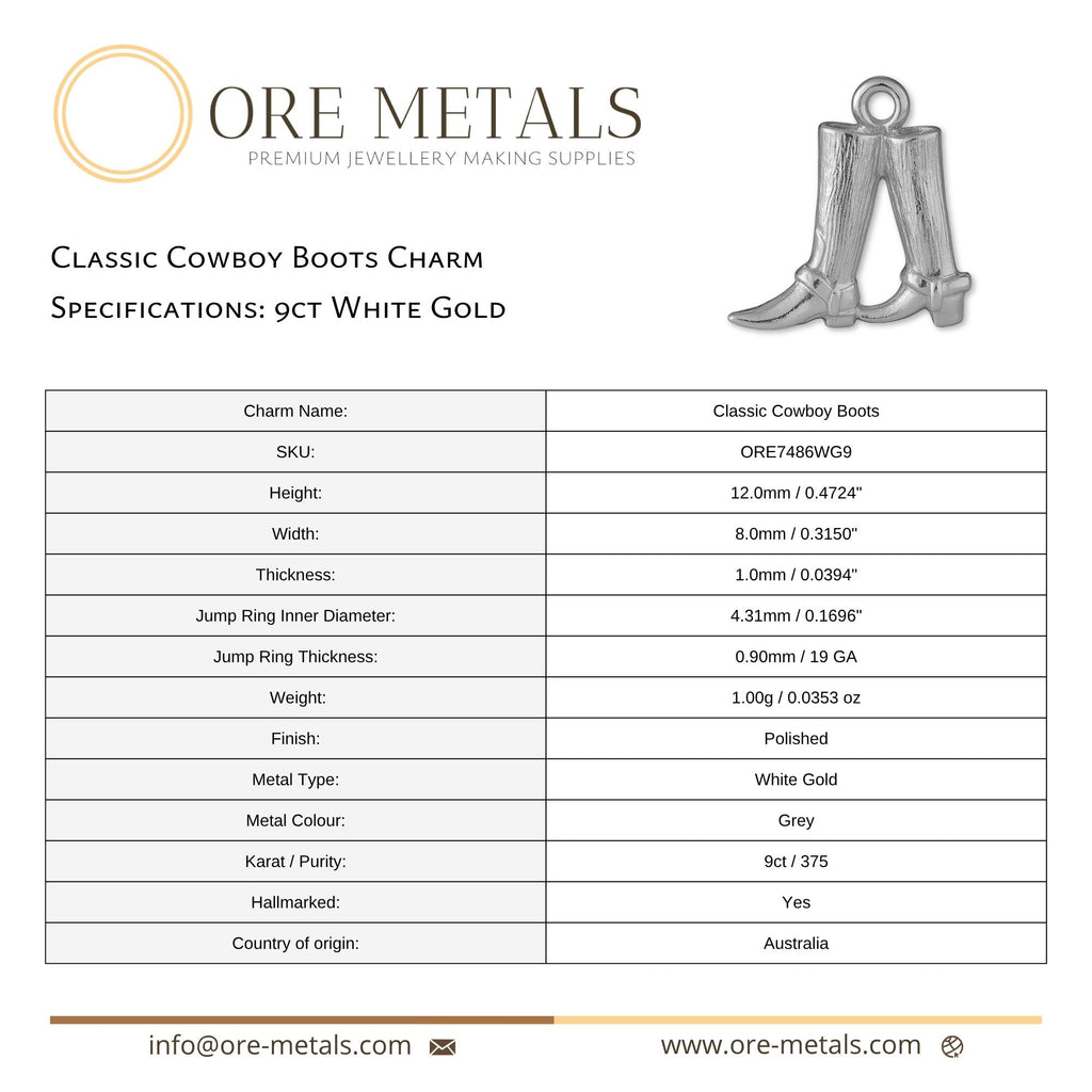 9ct White Gold - Classic Cowboy Boots Charm