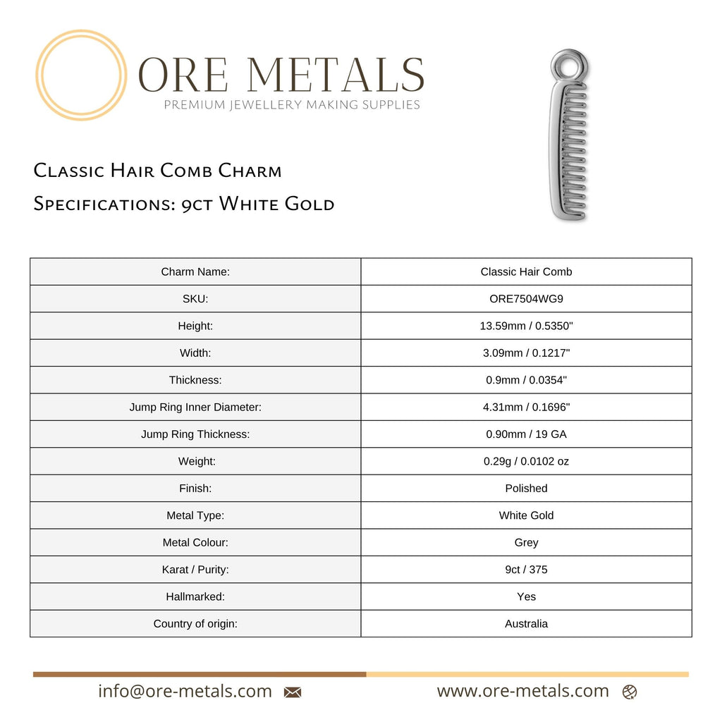 9ct White Gold - Classic Hair Comb Charm