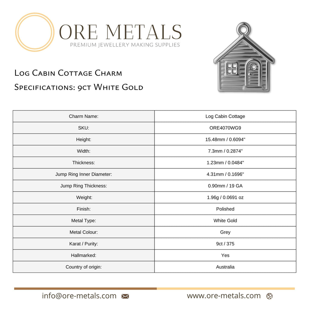 9ct White Gold - Log Cabin Cottage Charm