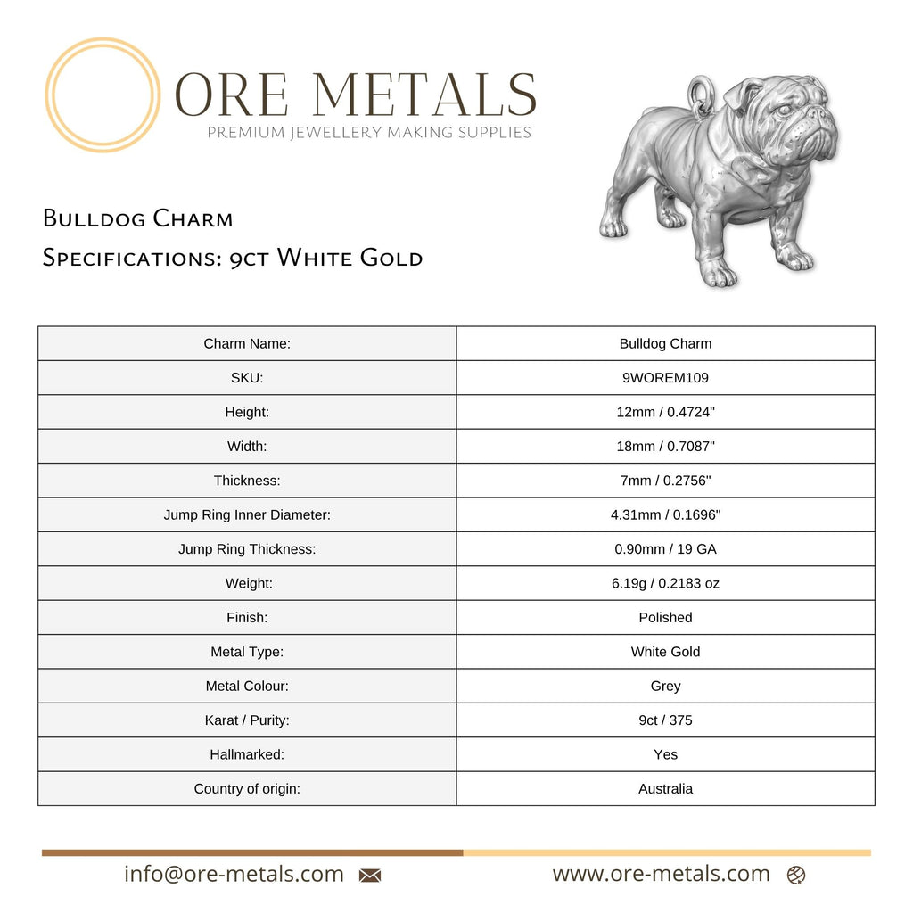 9ct White Gold - Bulldog Charm