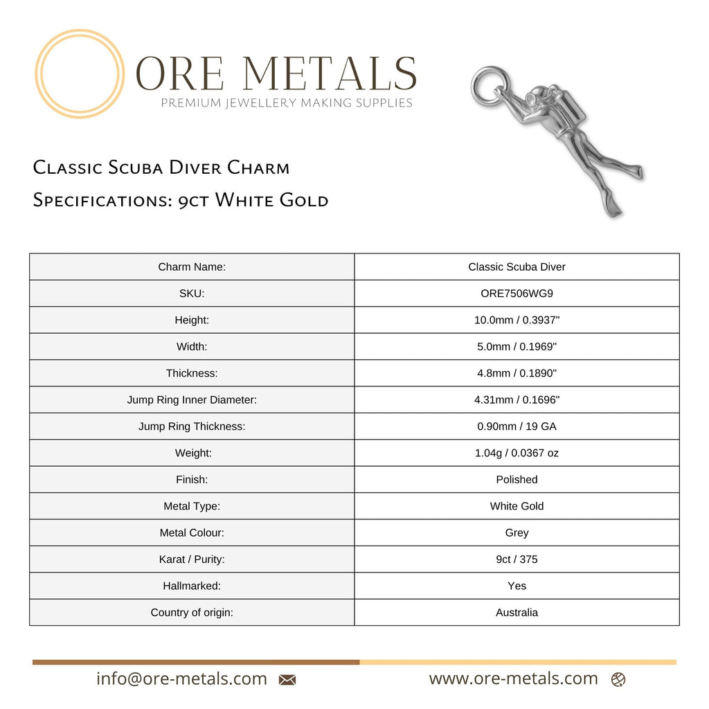9ct White Gold - Classic Scuba Diver Charm