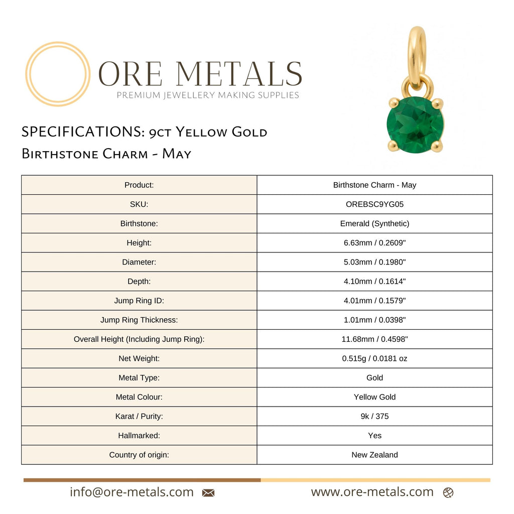 9ct Yellow Gold | Emerald - May Birthstone Charm