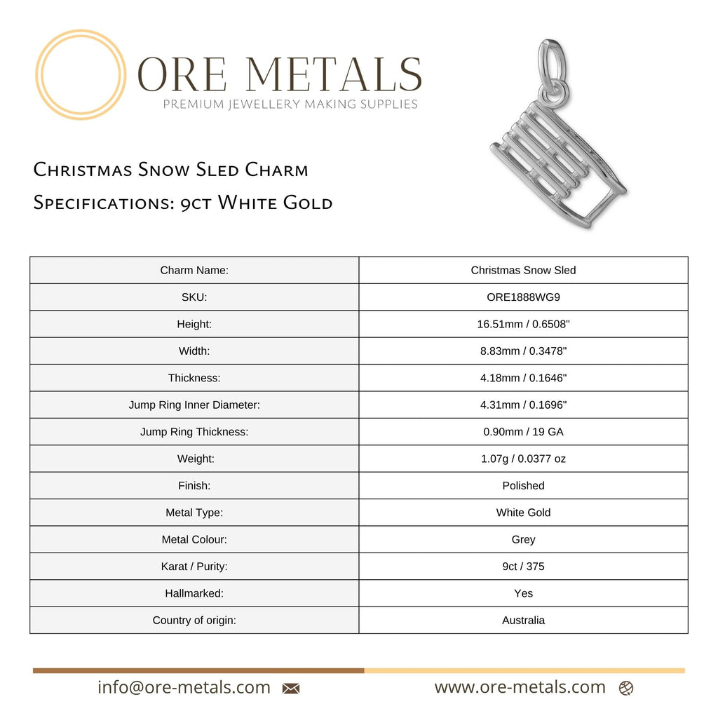 9ct White Gold - Christmas Snow Sled Charm