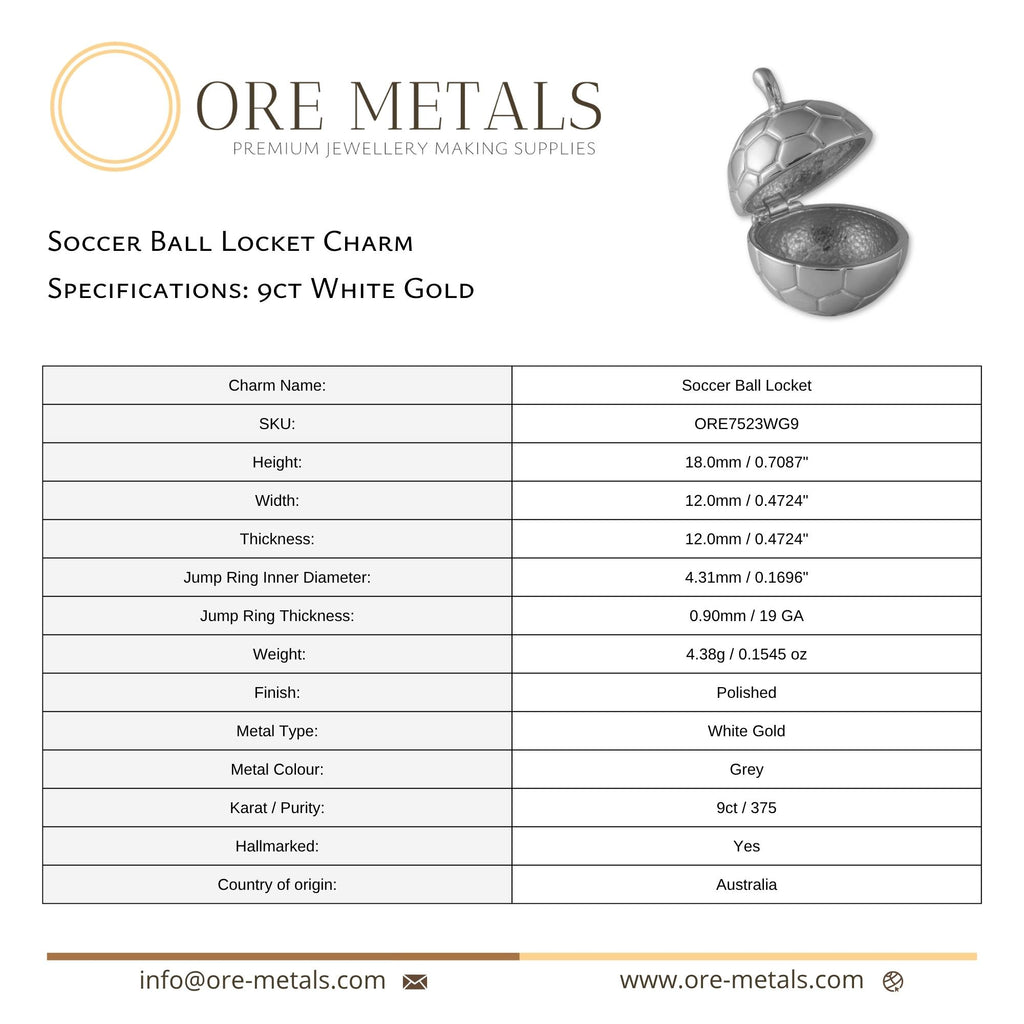 9ct White Gold - Soccer Ball Locket Charm