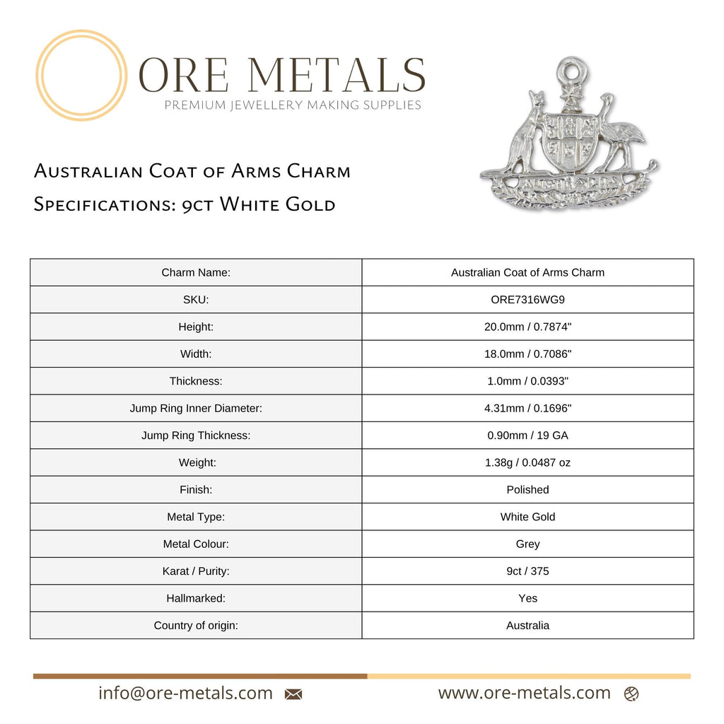 9ct White Gold - Australian Coat of Arms Charm