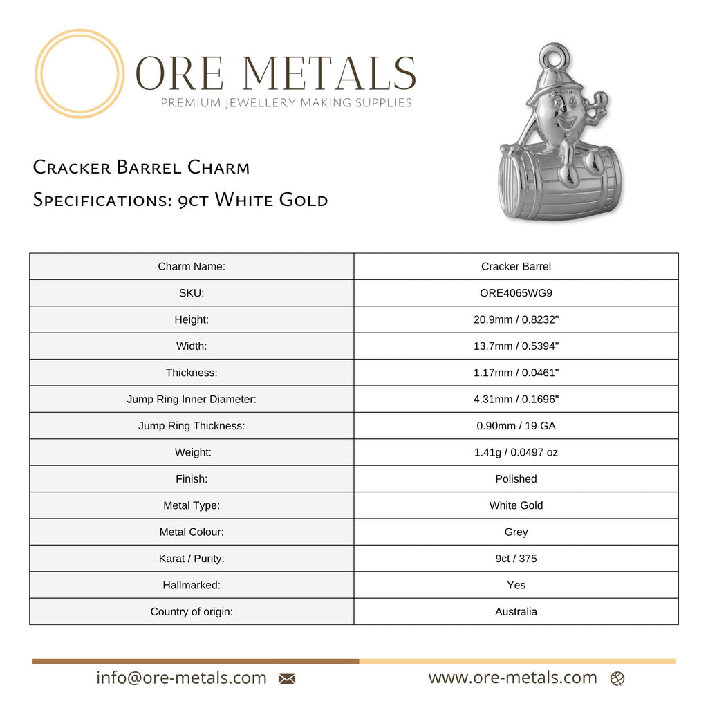 9ct White Gold - Cracker Barrel Charm