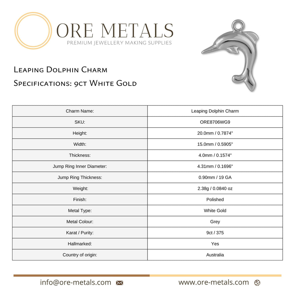 9ct White Gold - Leaping Dolphin Charm