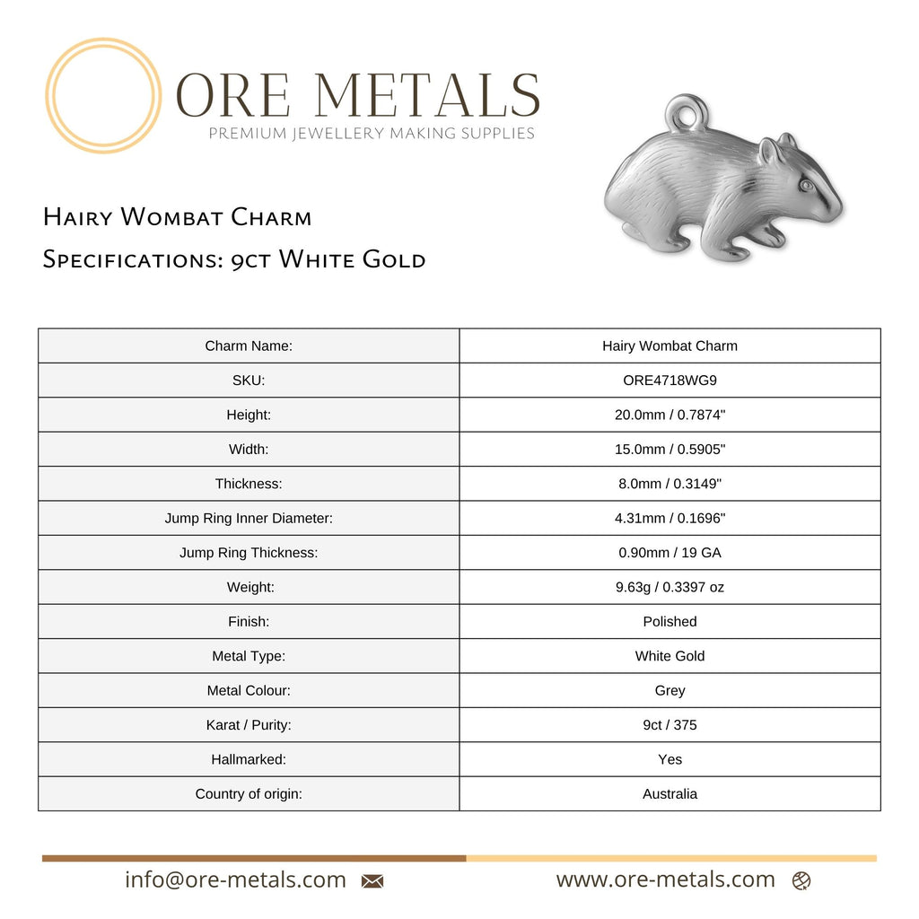 9ct White Gold - Hairy Wombat Charm