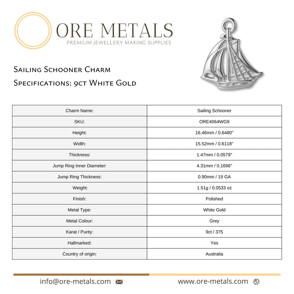 9ct White Gold - Sailing Schooner Charm