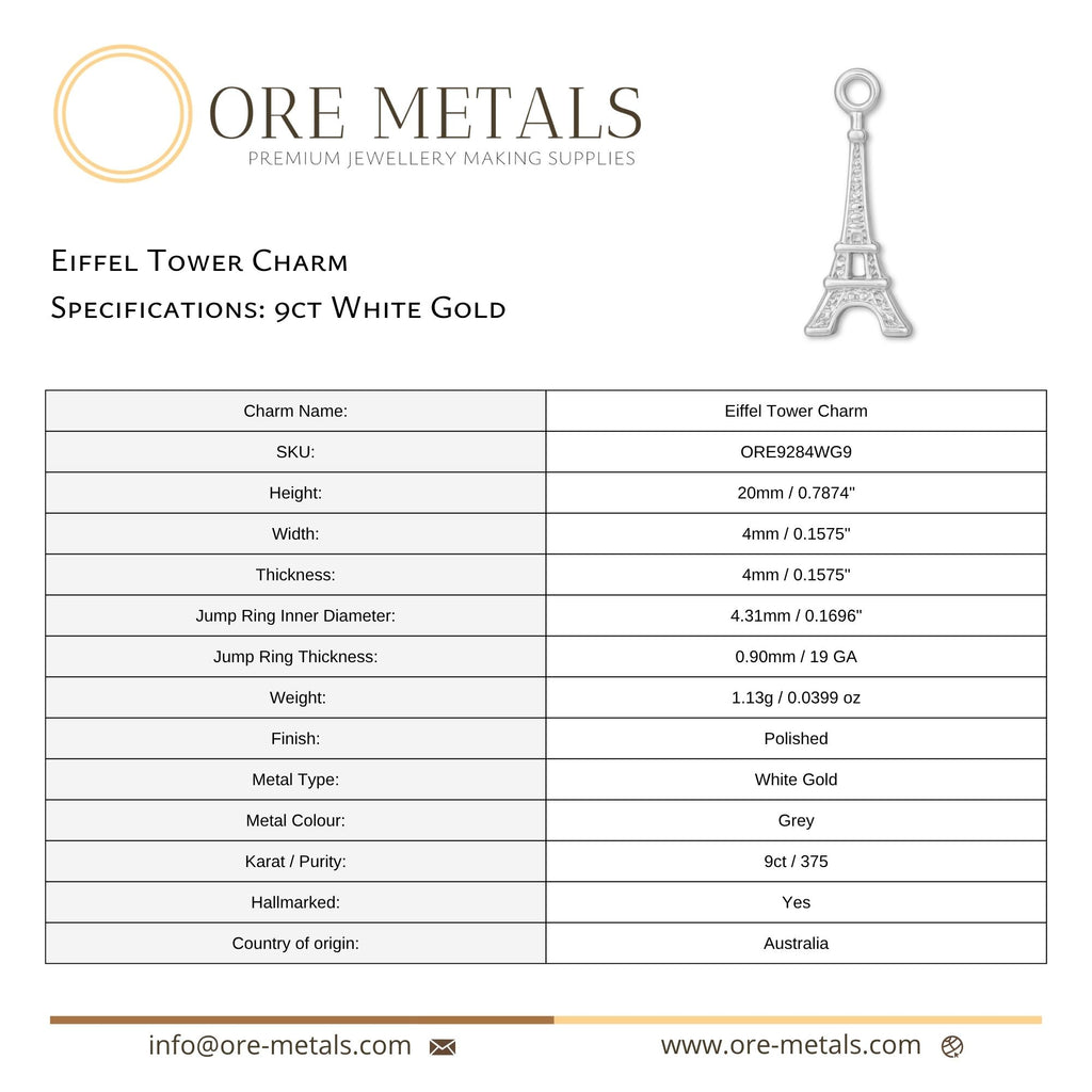 9ct White Gold - Eiffel Tower Charm