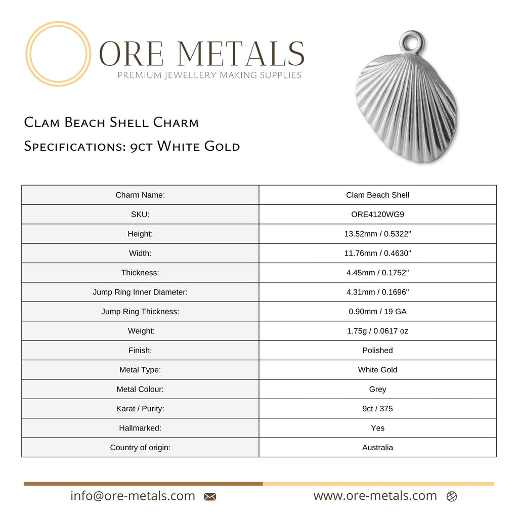 9ct White Gold - Clam Beach Shell Charm