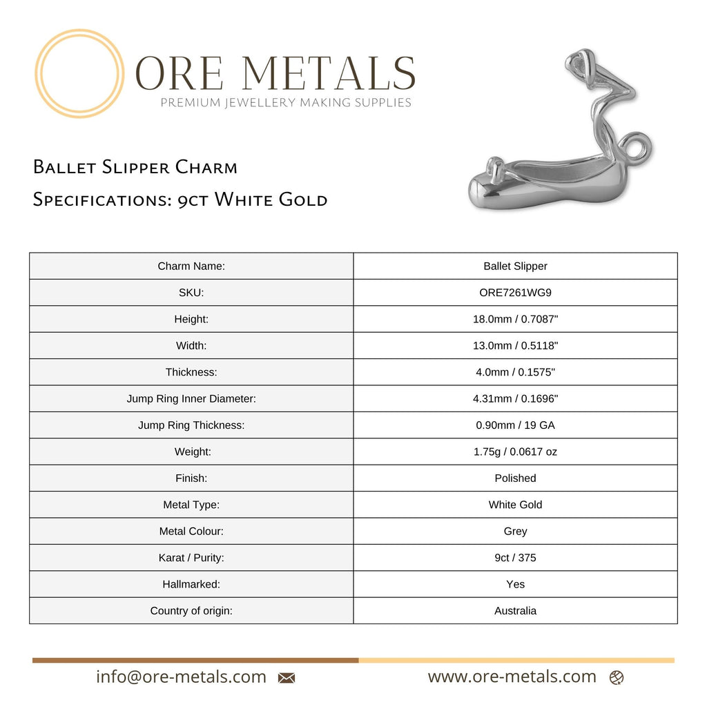 9ct White Gold - Ballet Slipper Charm