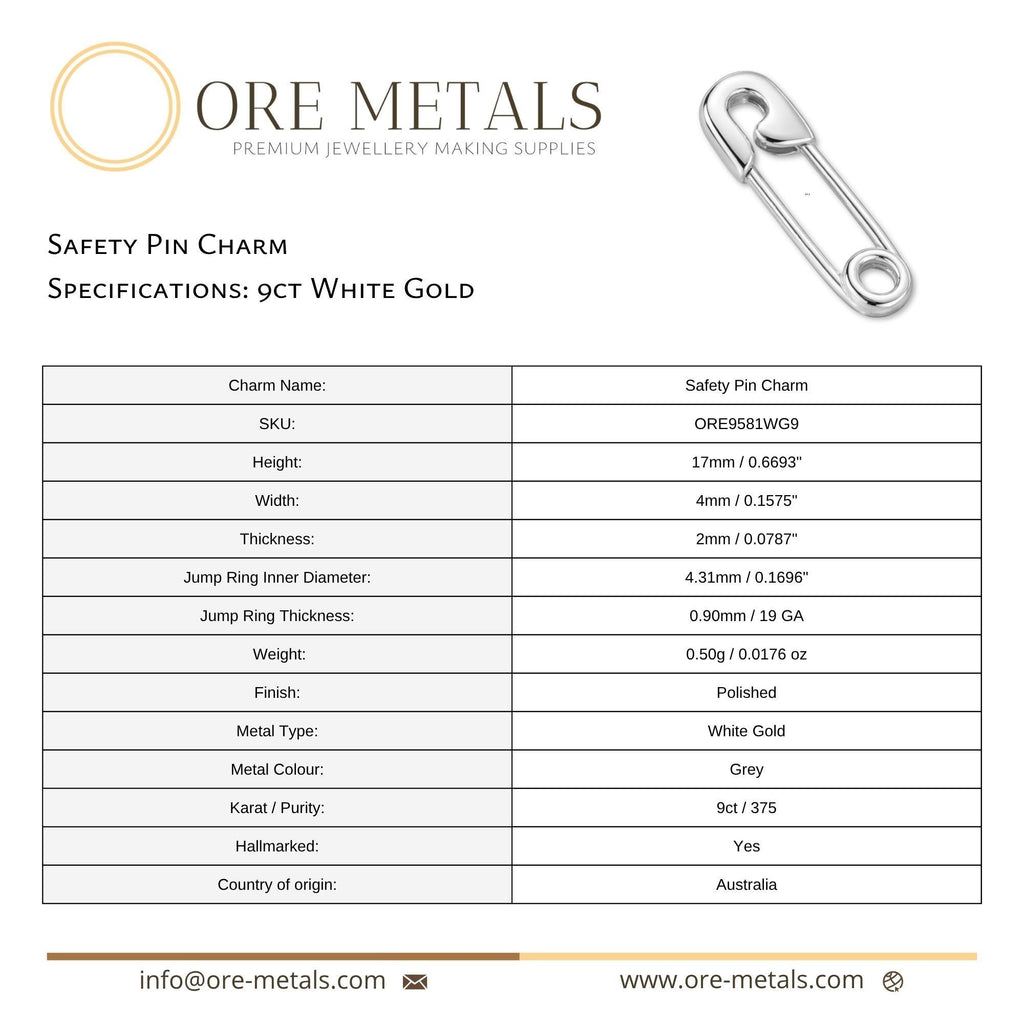 9ct White Gold - Safety Pin Charm