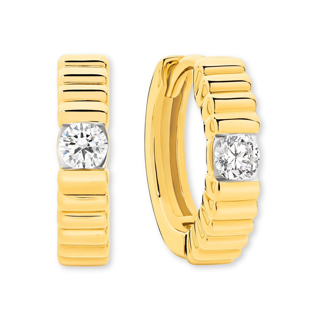 18ct Yellow Gold | 0.14ct GH/SI - Croissant Diamond Hoop Earrings