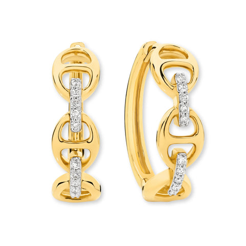 18ct Yellow Gold | 0.1ct GH/SI - Diamond Anchor Hoop Earrings