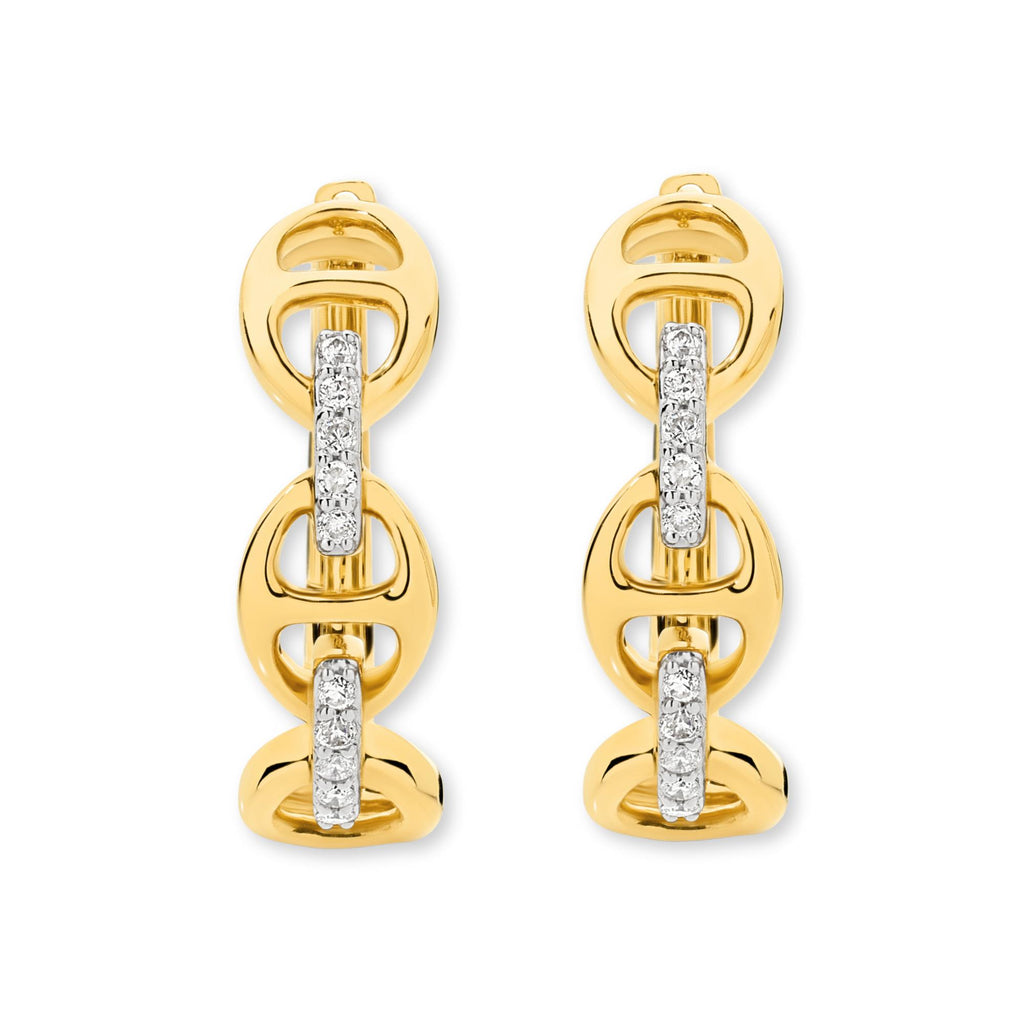 9ct Yellow Gold | 0.1ct GH/SI - Diamond Anchor Hoop Earrings