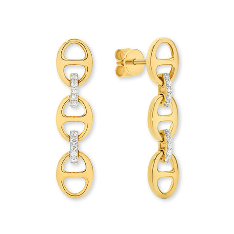 9ct Yellow Gold | 0.1ct GH/SI - Diamond Anchor Dangle Earrings