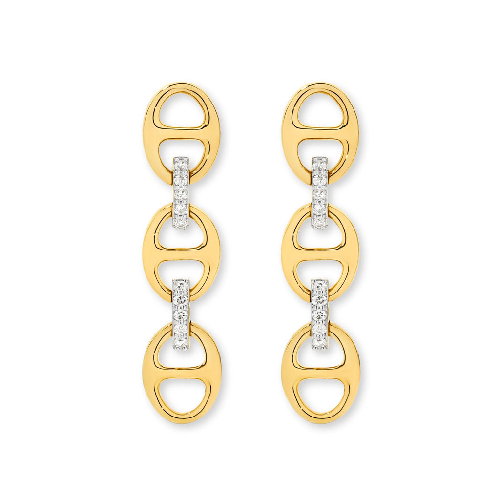 9ct Yellow Gold | 0.1ct GH/SI - Diamond Anchor Dangle Earrings