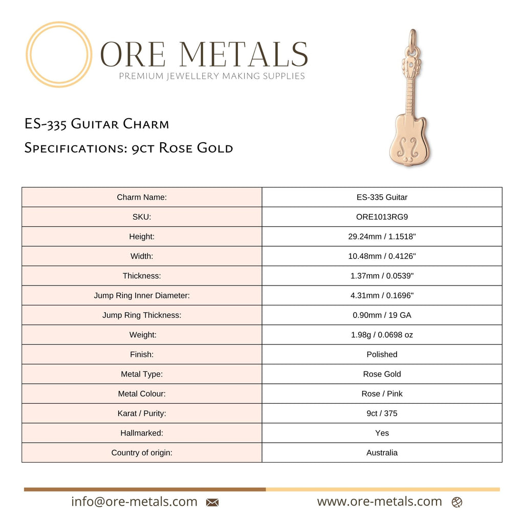 9ct Rose Gold - ES-335 Guitar Charm