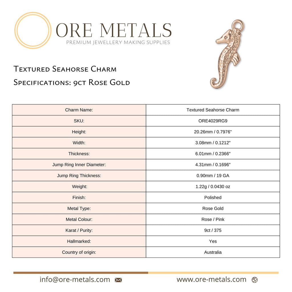 9ct Rose Gold - Textured Seahorse Charm