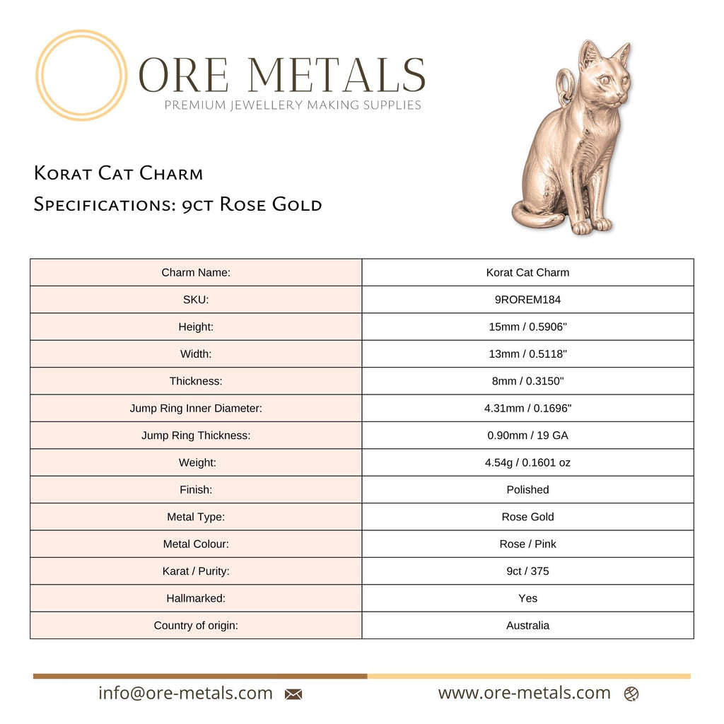 9ct Rose Gold - Korat Cat Charm