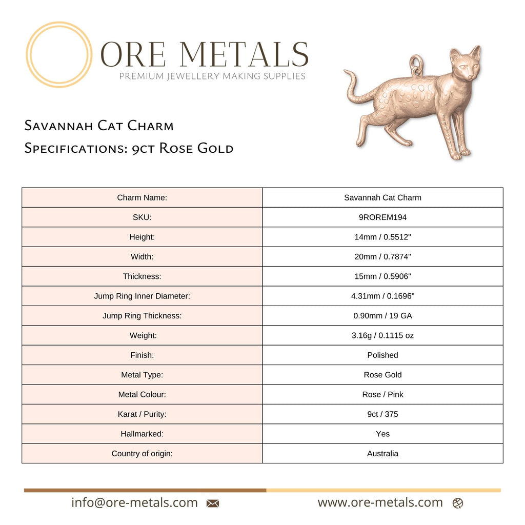 9ct Rose Gold - Savannah Cat Charm