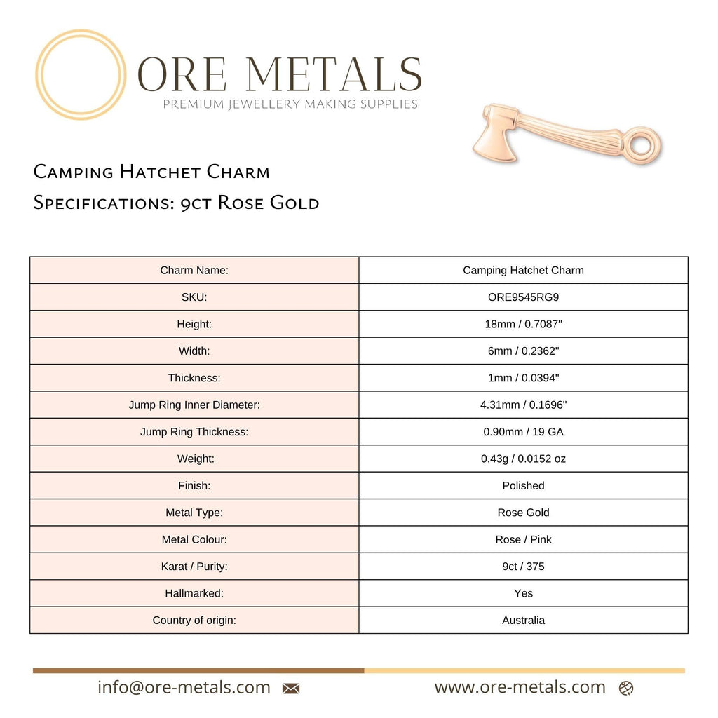 9ct Rose Gold - Camping Hatchet Charm