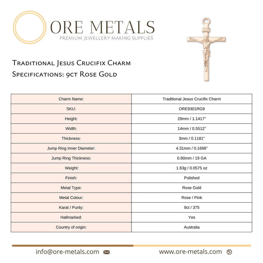 9ct Rose Gold - Traditional Jesus Crucifix Charm