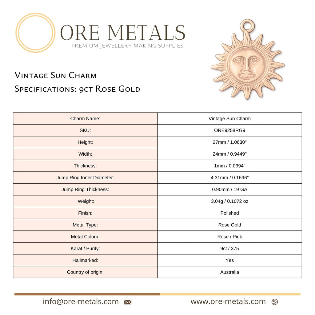9ct Rose Gold - Vintage Sun Face Charm