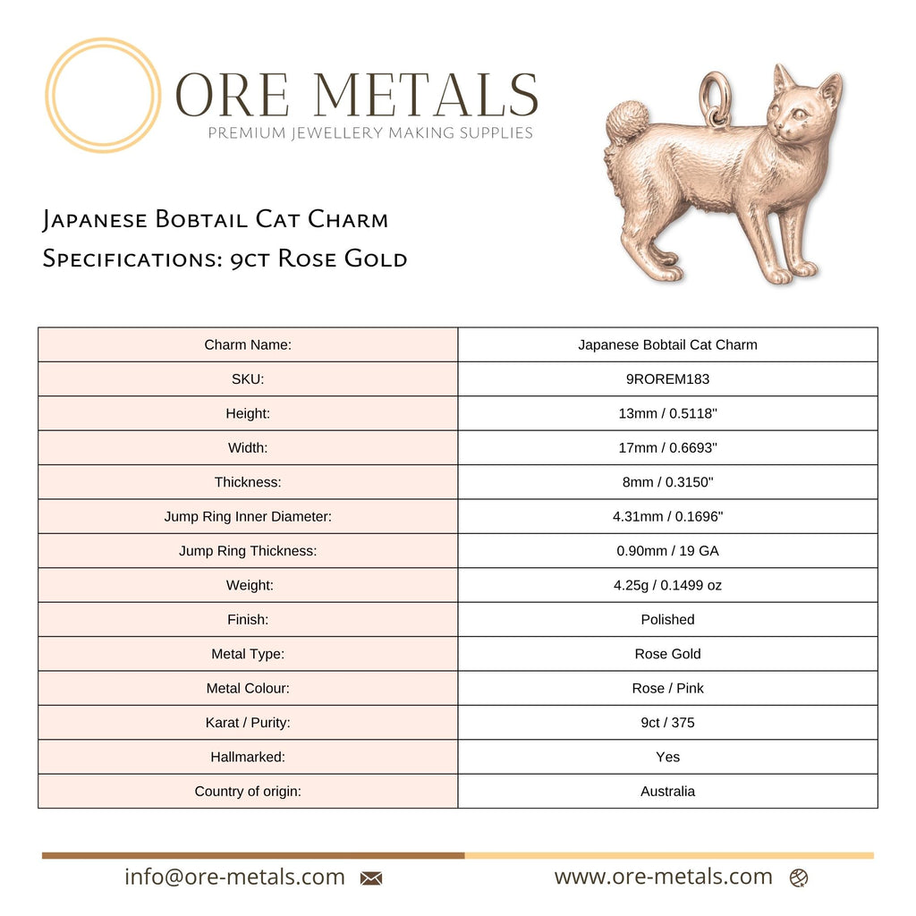 9ct Rose Gold - Japanese Bobtail Cat Charm